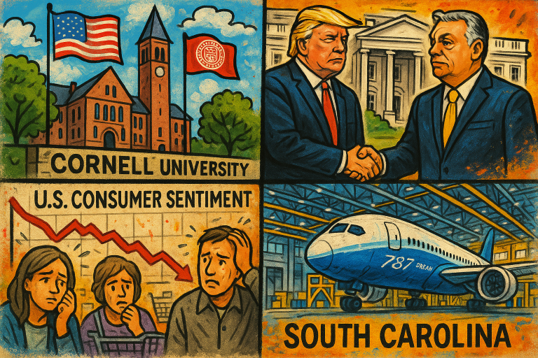 US digest: Cornell restores federal research funds, consumer sentiment falls, Boeing expands 787 plant